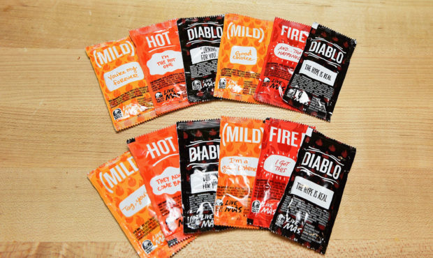 Taco Bell's iconic sauce packets.  (Photo by Joshua Blanchard/Getty Images for Taco Bell)...