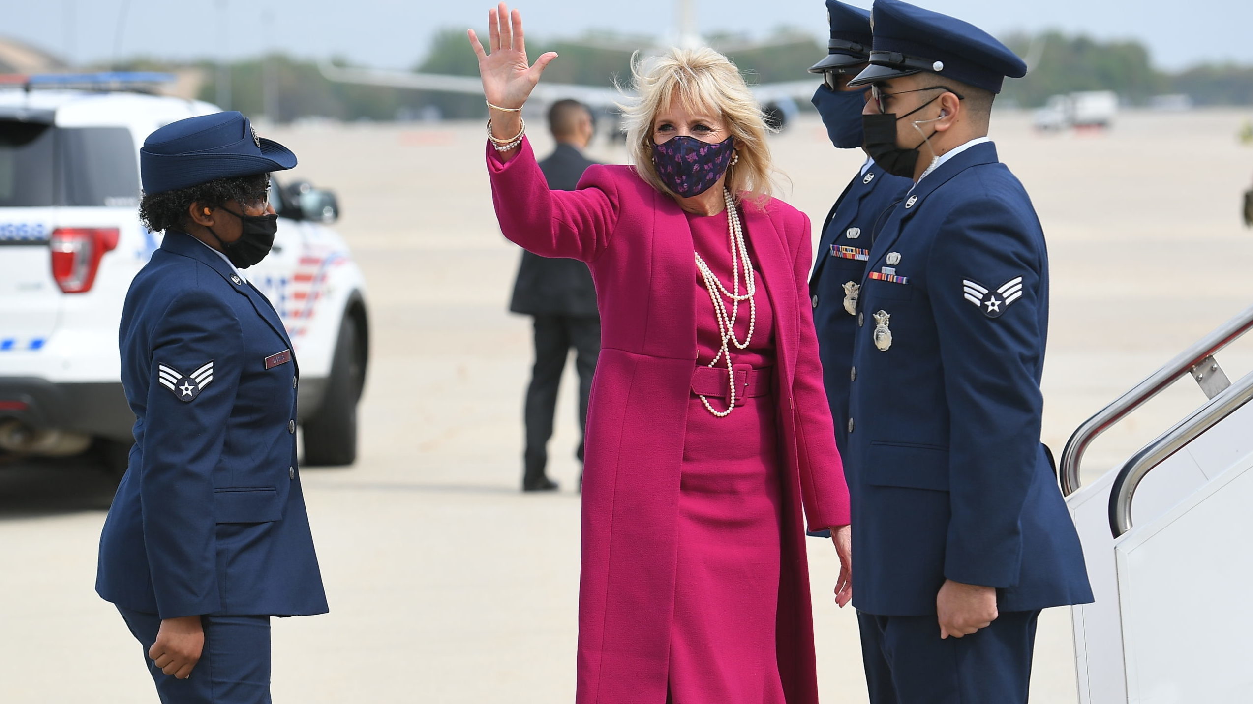 Jill biden pictured. she tested positive for covid-19...