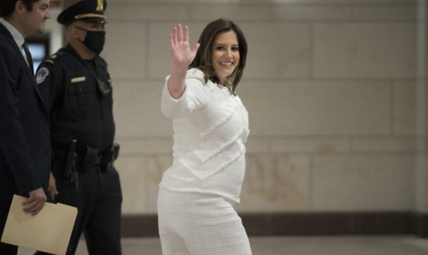 Rep. Elise Stefanik, R-N.Y., arrives as House GOP members hold an election for a new chair of the H...