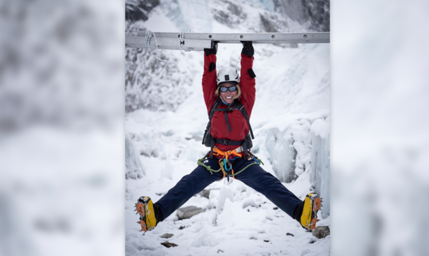 Jenn Drummond 'practices' ladder crossings on Mount Everest. (Photo courtesy of Jenn Drummond)...