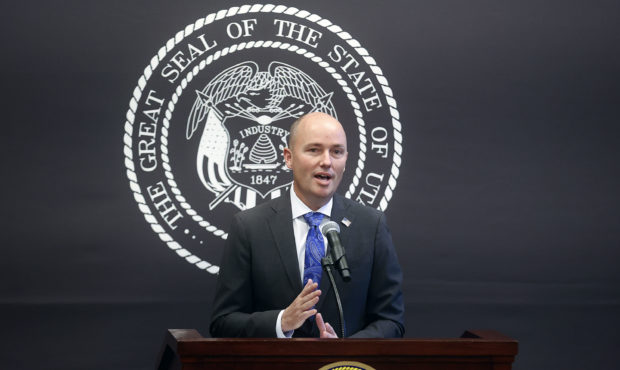 FILE -- Gov. Spencer Cox speaks during the last weekly COVID-19 briefing at the Capitol in Salt Lak...