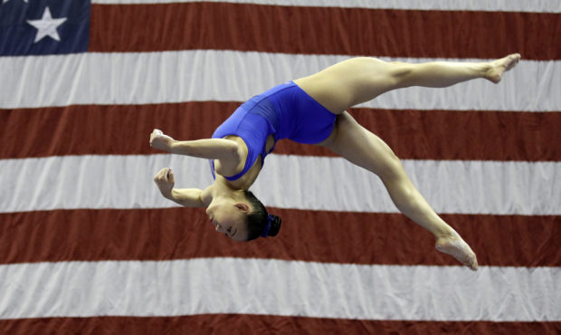 Kara Eaker works on the beam during practice for the U.S. gymnastics championships Wednesday, Aug. ...