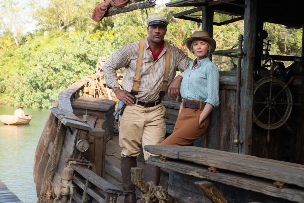 Dwayne Johnson as Frank Wolff and Emily Blunt as Dr. Lily Houghton in "Jungle Cruise." Photo by Frank Masi. (c)2020 Disney Enterprise, Inc. All Rights Reserved. 