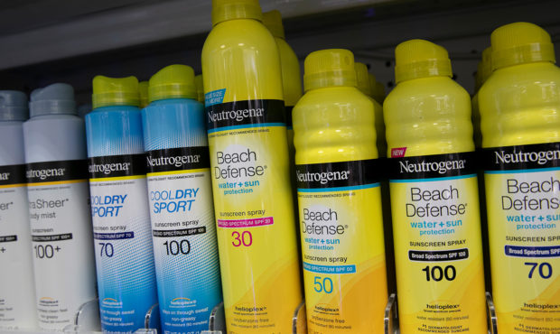 Neutrogena sunblock, from Johnson & Johnson, is displayed in a pharmacy, Thursday, July 16, 202...