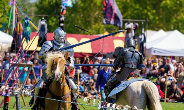 The Knights of Mayhem joust at a past Utah Renaissance Faire. Credit: Utah Renaissance Faire....