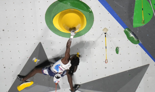Mickael Mawem, of France, participates during the lead qualification portion of the men's sport cli...