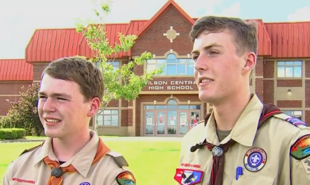 Alec Jakalski  (left) and Jacob Armistead, both 17, discuss how they helped rescue fellow campers c...