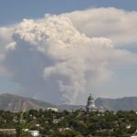 A large amount of smoke can be seen from west of the Utah State Capitol on Saturday, Aug. 14, 2021. The smoke came from the Parley's Canyon Fire. Photo credit: Scott G. Winterton, Deseret News