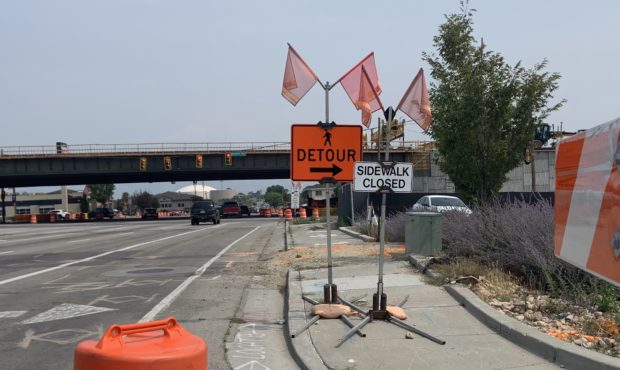 (Construction signs near the intersection of 6200 South and Bangerter Highway.  These lanes will sh...