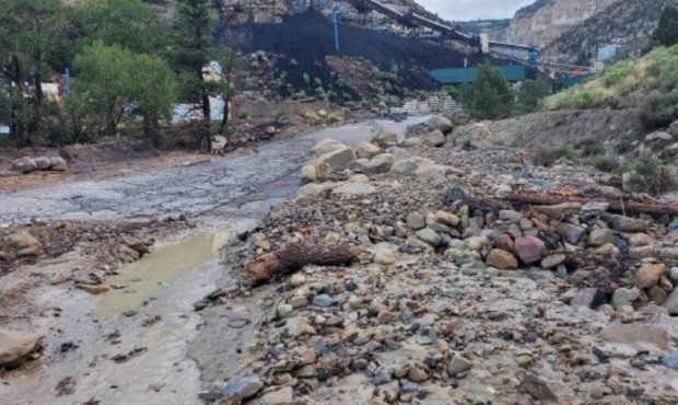 (Rocks and mud left behind after a fatal flash flood near the Gentry Mountain Mine.  Photo courtesy...
