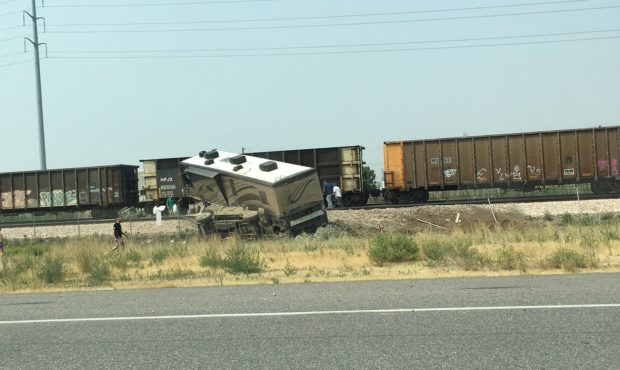 A motorhome traveling southbound on I-15 on Sunday, Aug. 15, 2021, left the highway and ended up on...