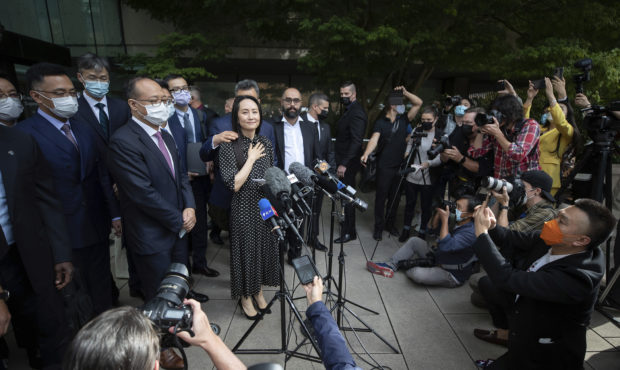 Meng Wanzhou, chief financial officer of Huawei, prepares to read a statement outside B.C. Supreme ...