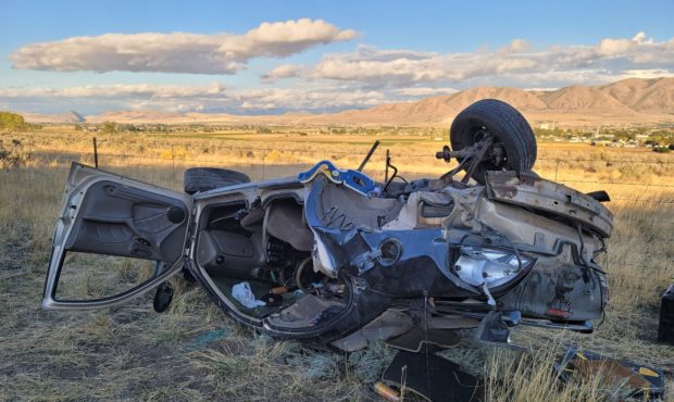 A one-car rollover in Garland Sunday evening, Sept. 19, 2021, left two people injured. Photo credit...