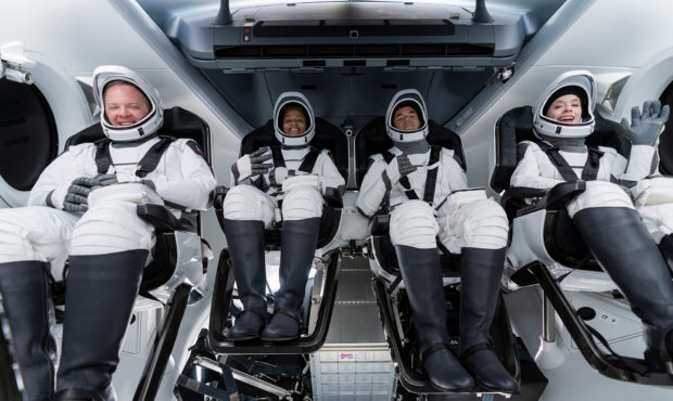 In this Sunday, Sept. 12, 2021 photo made available by SpaceX, from left, Chris Sembroski, Sian Pro...