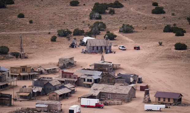 This aerial photo shows the Bonanza Creek Ranch in Santa Fe, N.M., Saturday, Oct. 23, 2021. Actor A...