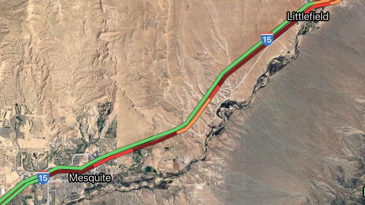 Traffic northbound on I-15 was backed up Sunday in parts of southern Utah and  Nevada. Photo credit...