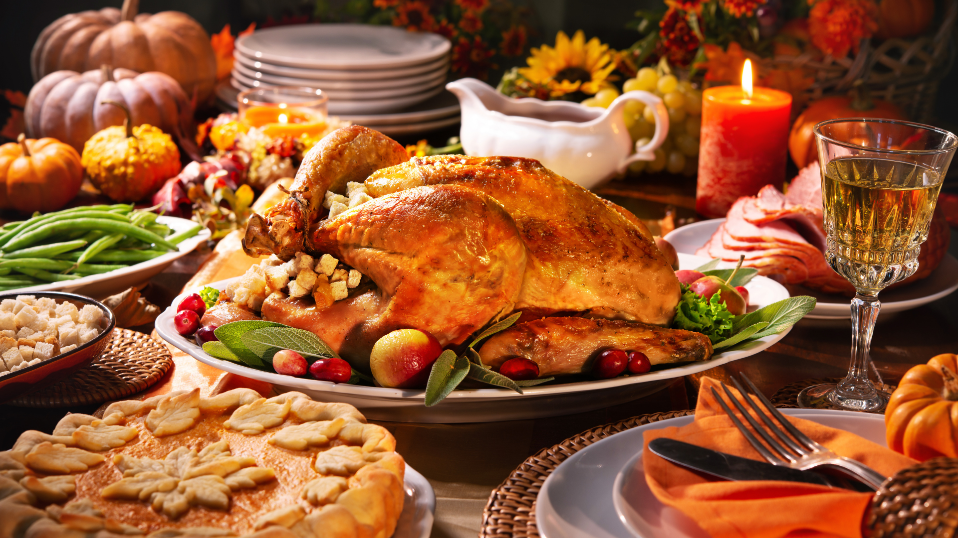 Thanksgiving dinner with all the sides. (Stock photo)...