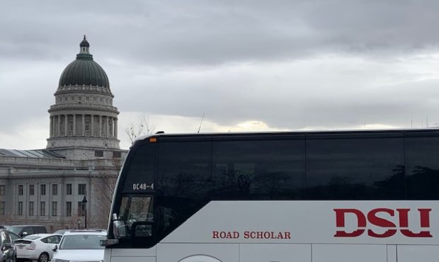 (The DSU "Road Scholar" bus parked at the Capitol for the special session.  Photo: Paul Nelson, Nov...