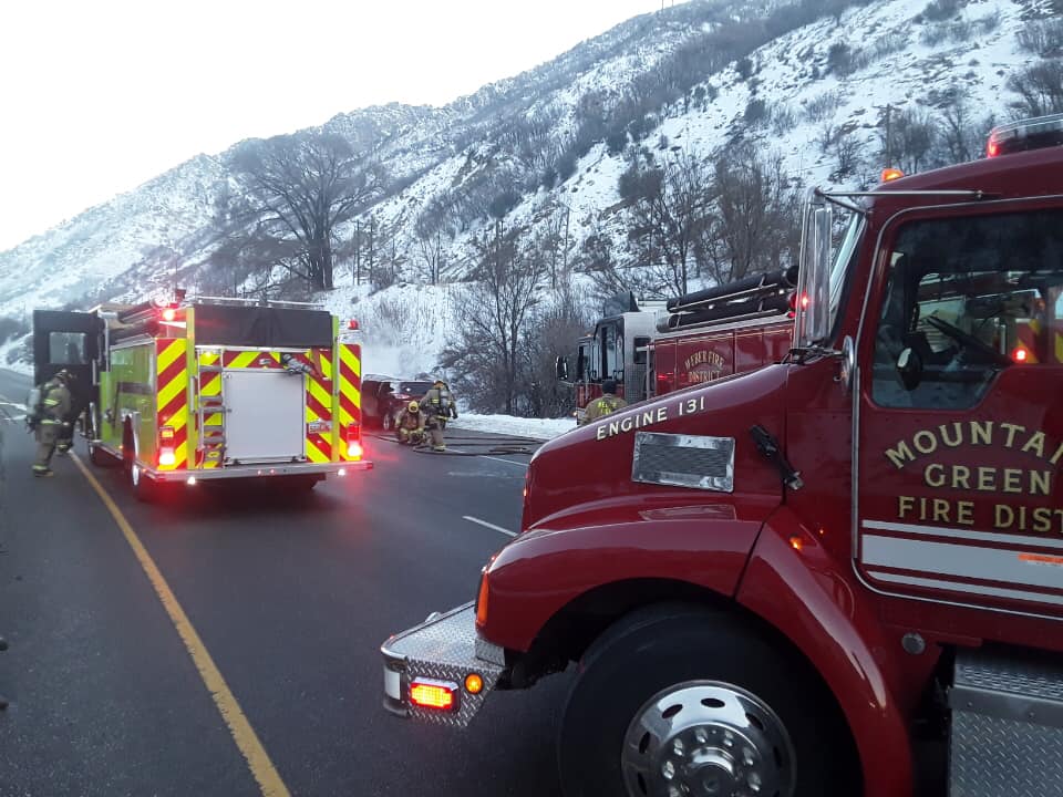 Emergency personnel respond to a crash Tuesday on I-84 near Mountain Green. UDOT officials say moto...