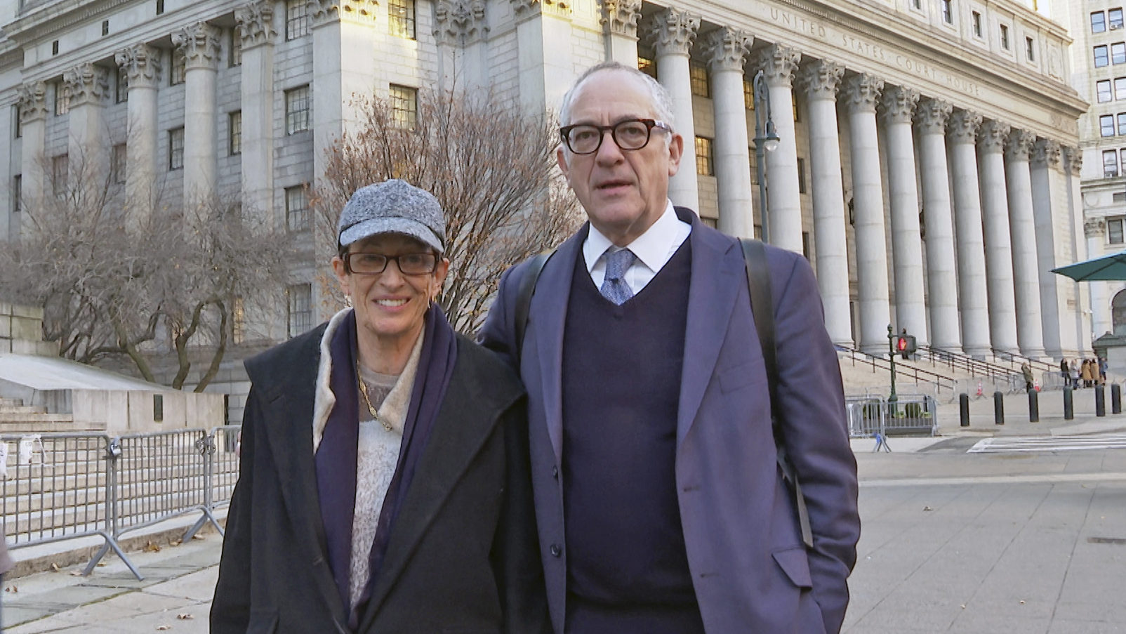 Kevin Maxwell and Isabel Maxwell stand in front of the federal courthouse where their sister Ghisla...