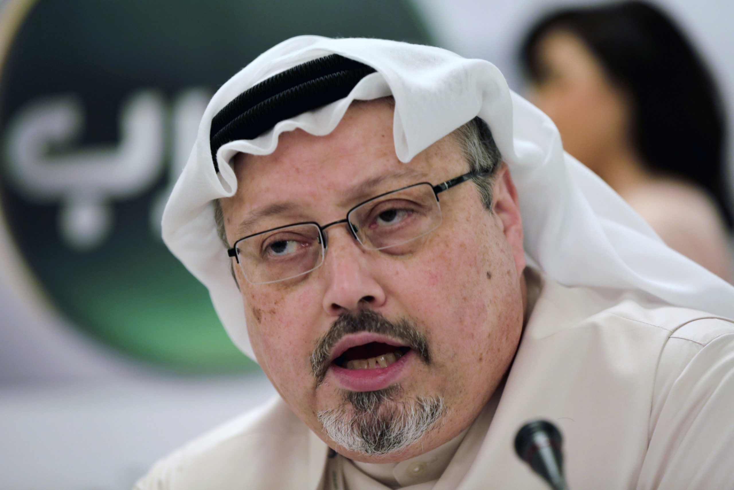 FILE - Saudi journalist Jamal Khashoggi speaks during a press conference in Manama, Bahrain on Dec....