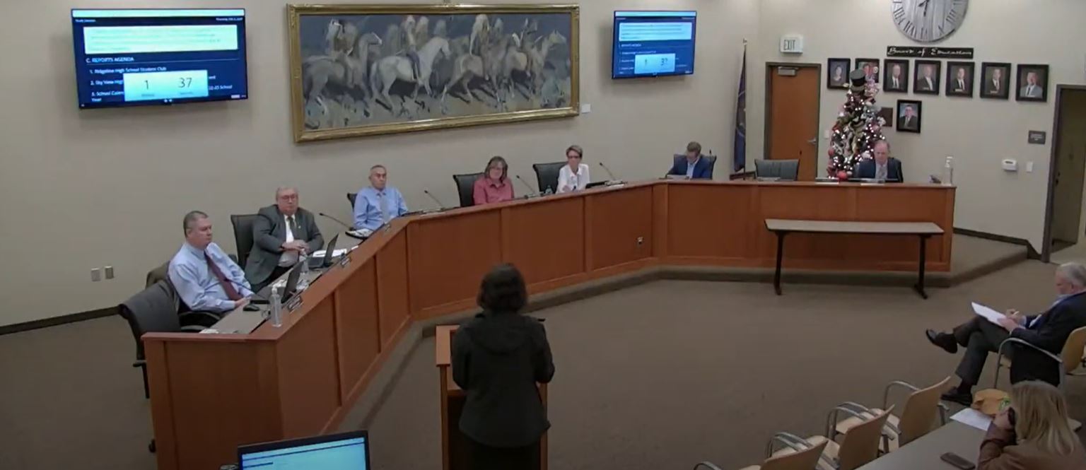 (Screen grab taken from Thursday's Cache County School District Board meeting.  Video: Cache County...