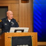SLCPD Chief Mike Brown delivers briefing on officer response times at the Salt Lake City Public Safety building on December 9, 2021 (Nick Wyatt, KSL Newsradio) 