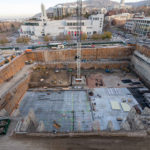 Crews prepare a clean and level working surface before pouring new structural concrete over a period of about 8-10 hours during the Temple Square renovation project, Salt Lake City, December 1, 2021.
