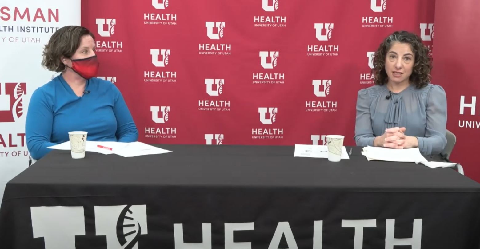 (Dr. Deborah Bilder, left, and Dr. Amanda Bakian, right, speaking during a press conference on auti...