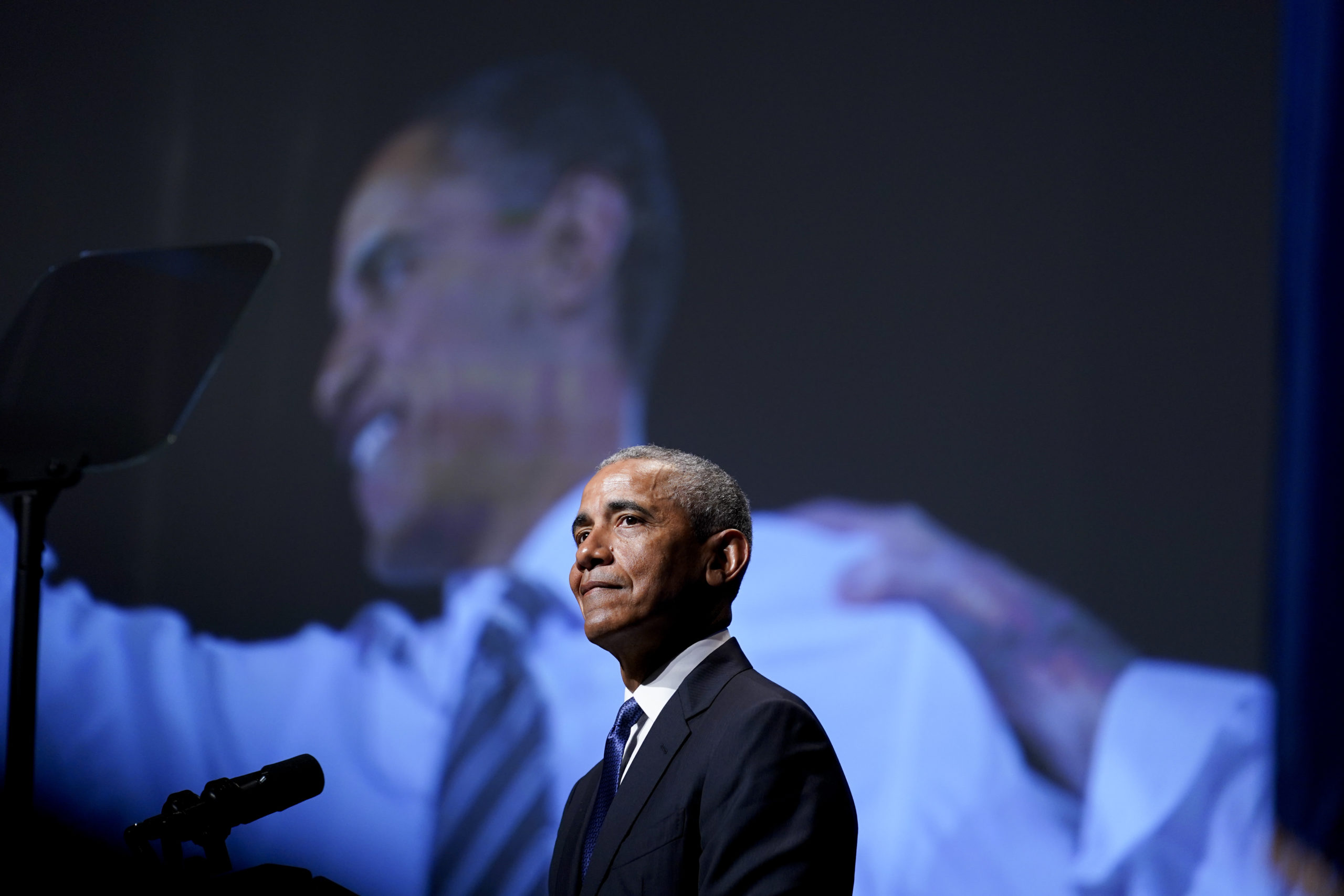 Former President Barack Obama speaks during a memorial service for former Senate Majority Leader Ha...