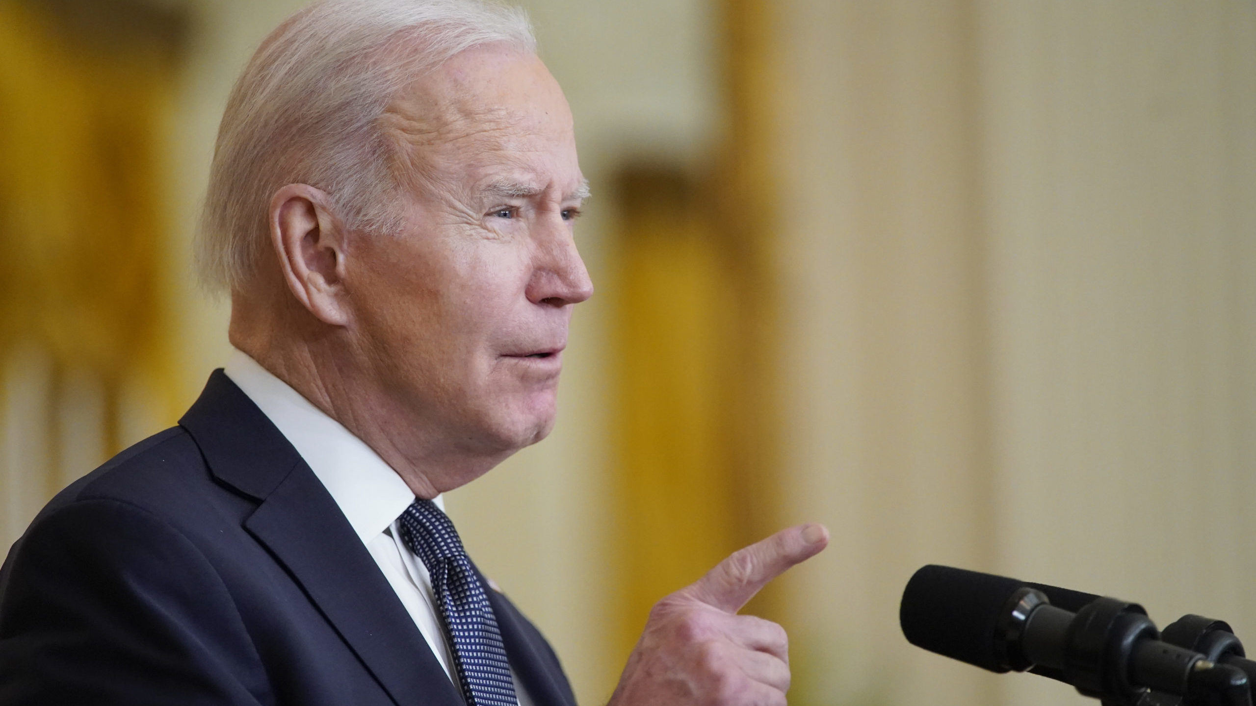 President Joe Biden speaks about Ukraine in the East Room of the White House, Tuesday, Feb. 15, 202...