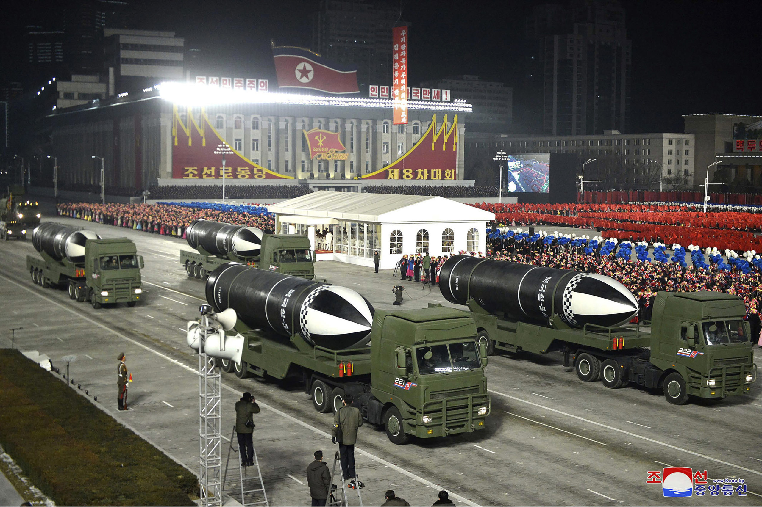 FILE - This photo provided by the North Korean government shows missiles during a military parade m...