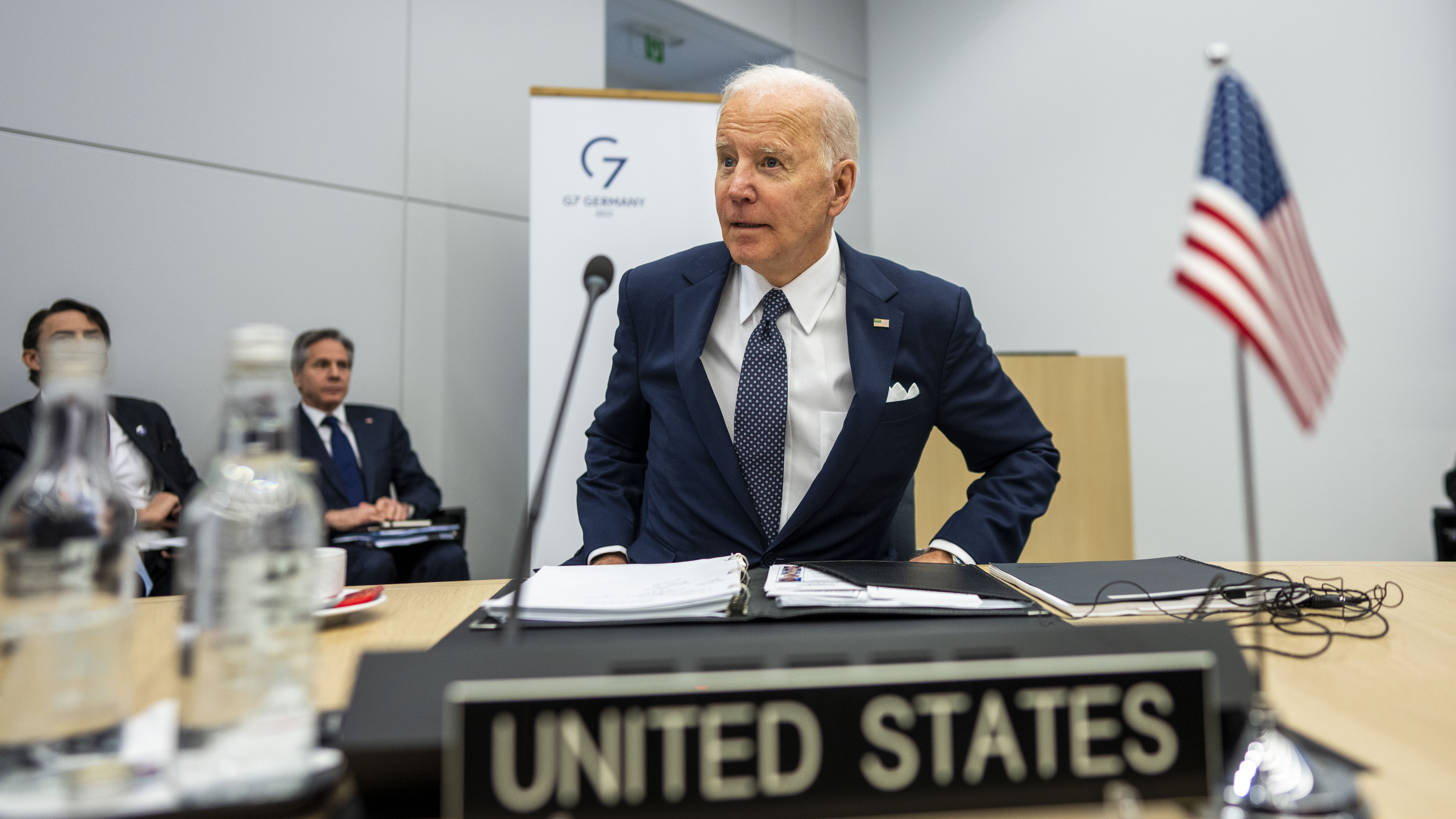 President Joe Biden arrives for a meeting of the G7 Leaders' at NATO Headquarters in Brussels, Belg...