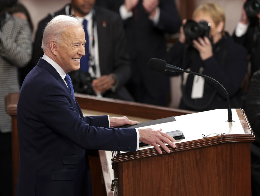 President Joe Biden arrives to deliver his State of the Union address to a joint session of Congres...