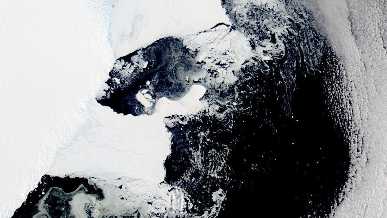 This satellite image provided by NASA, Aqua MODIS 12 on March 2022  shows the main piece of C-37 cl...