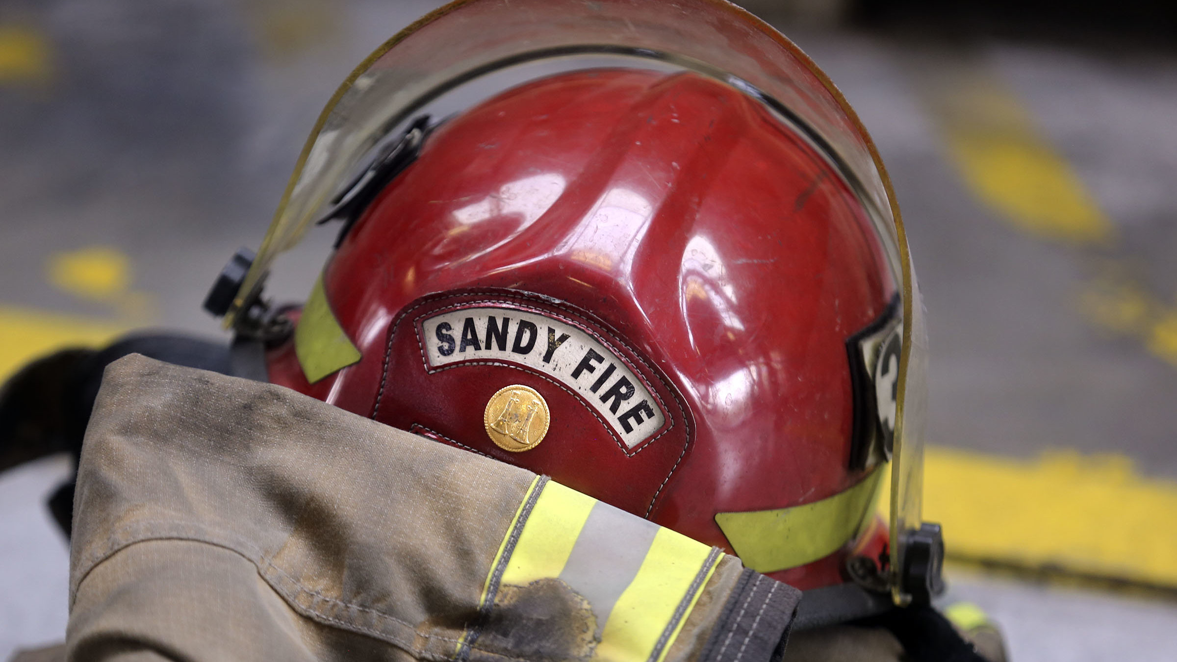 A helmet and coat are pictured at Fire Station 31 in Sandy....