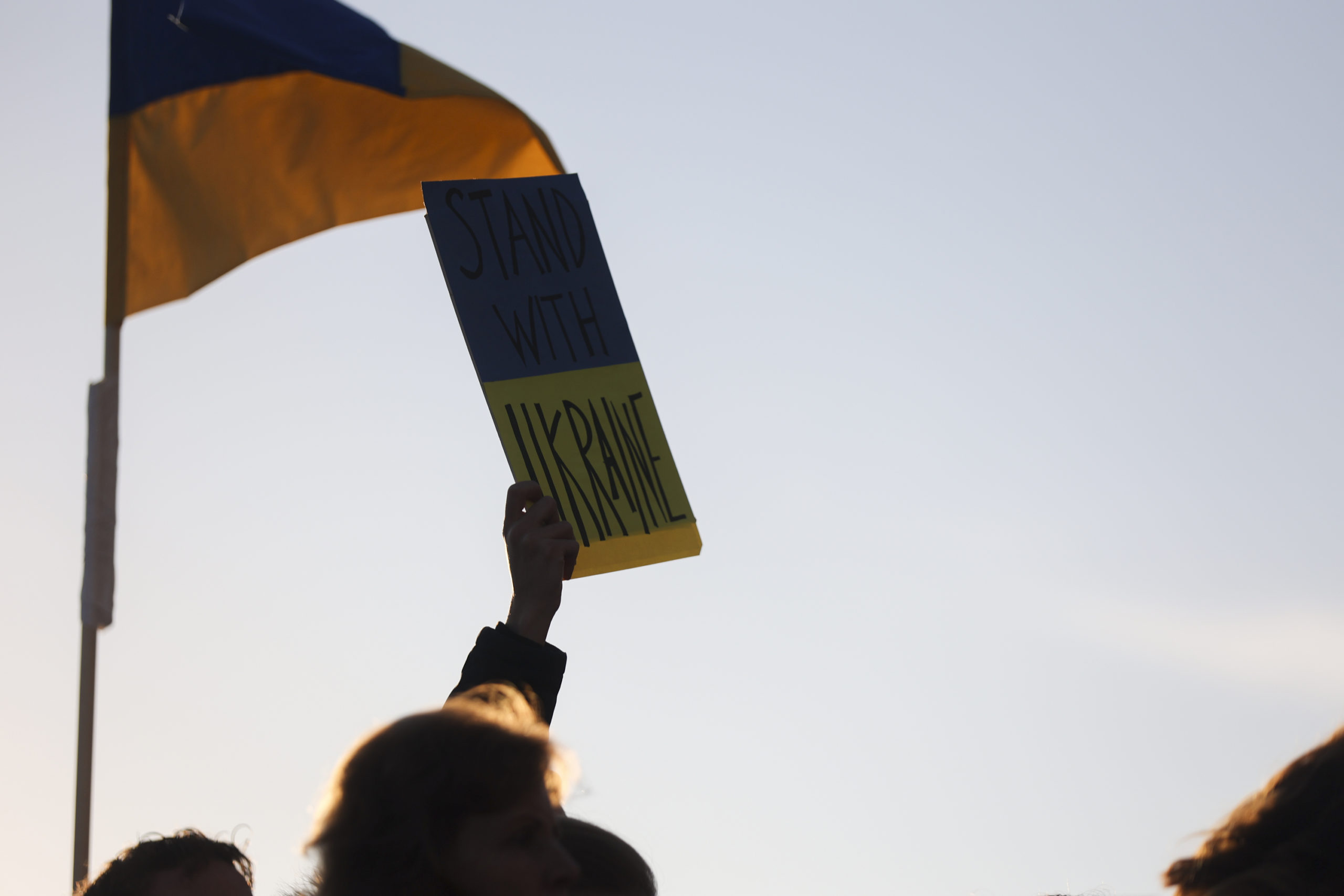Hundreds of people gather to support Ukraine at the Capitol in Salt Lake City on Monday, Feb. 28, 2...