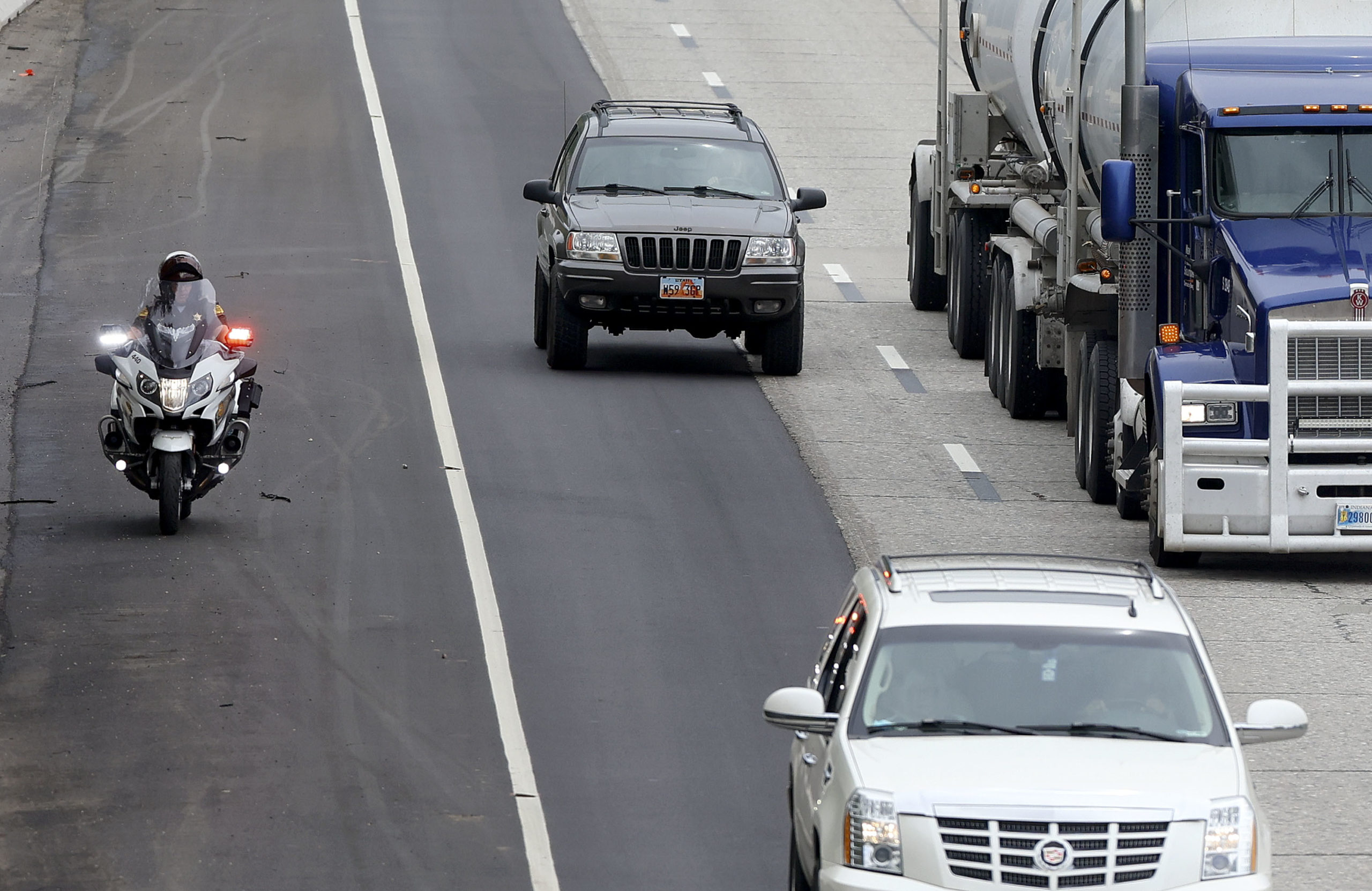 A Utah Highway Patrol trooper enforces the speed limit in a construction zone on I-80 near 1700 Eas...