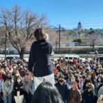 The Utah State Capitol is visible as students protest the state's ban on transgender girls competing in high school athletics at West High. Photo: Lindsay Aerts