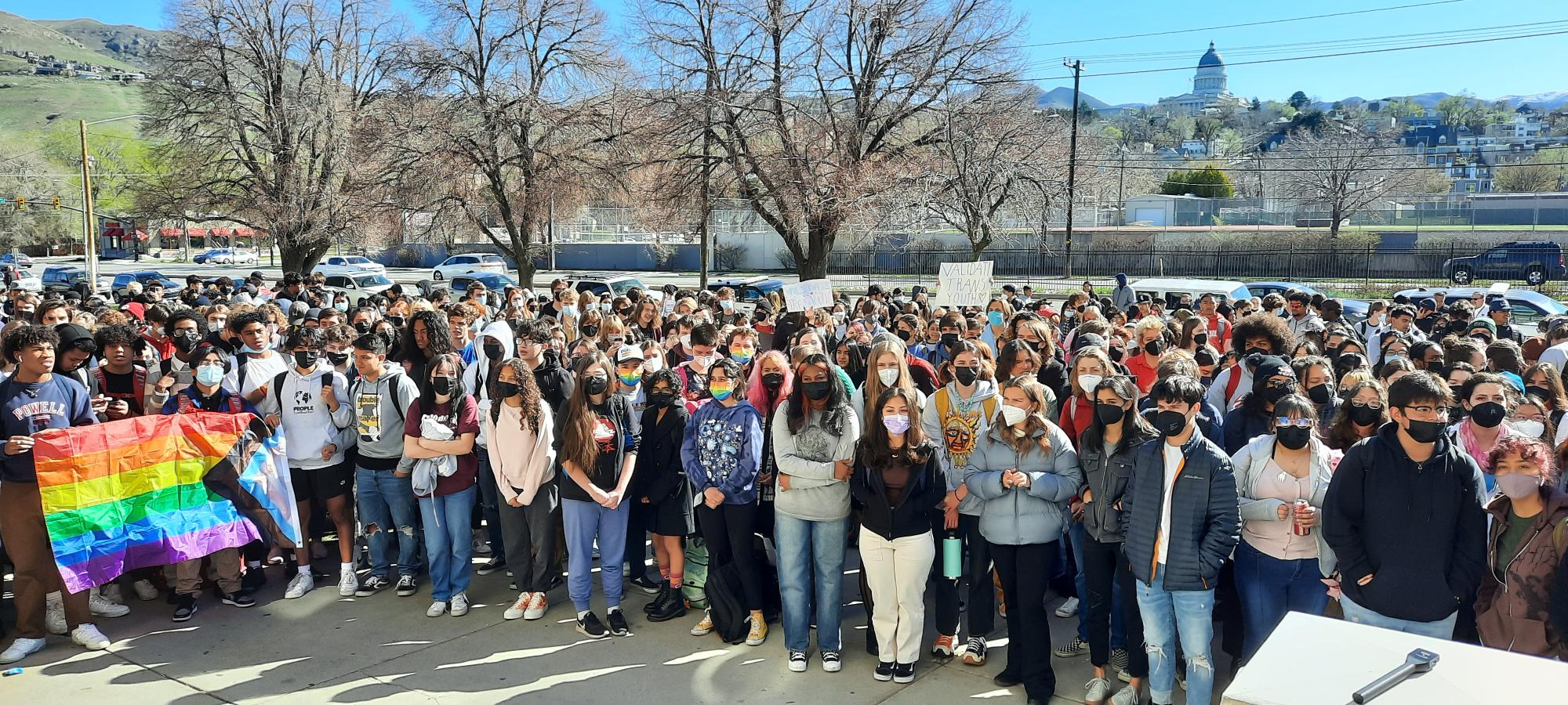 West High Students at their walkout. H.B. 11 Survey said over half of utahns approved....