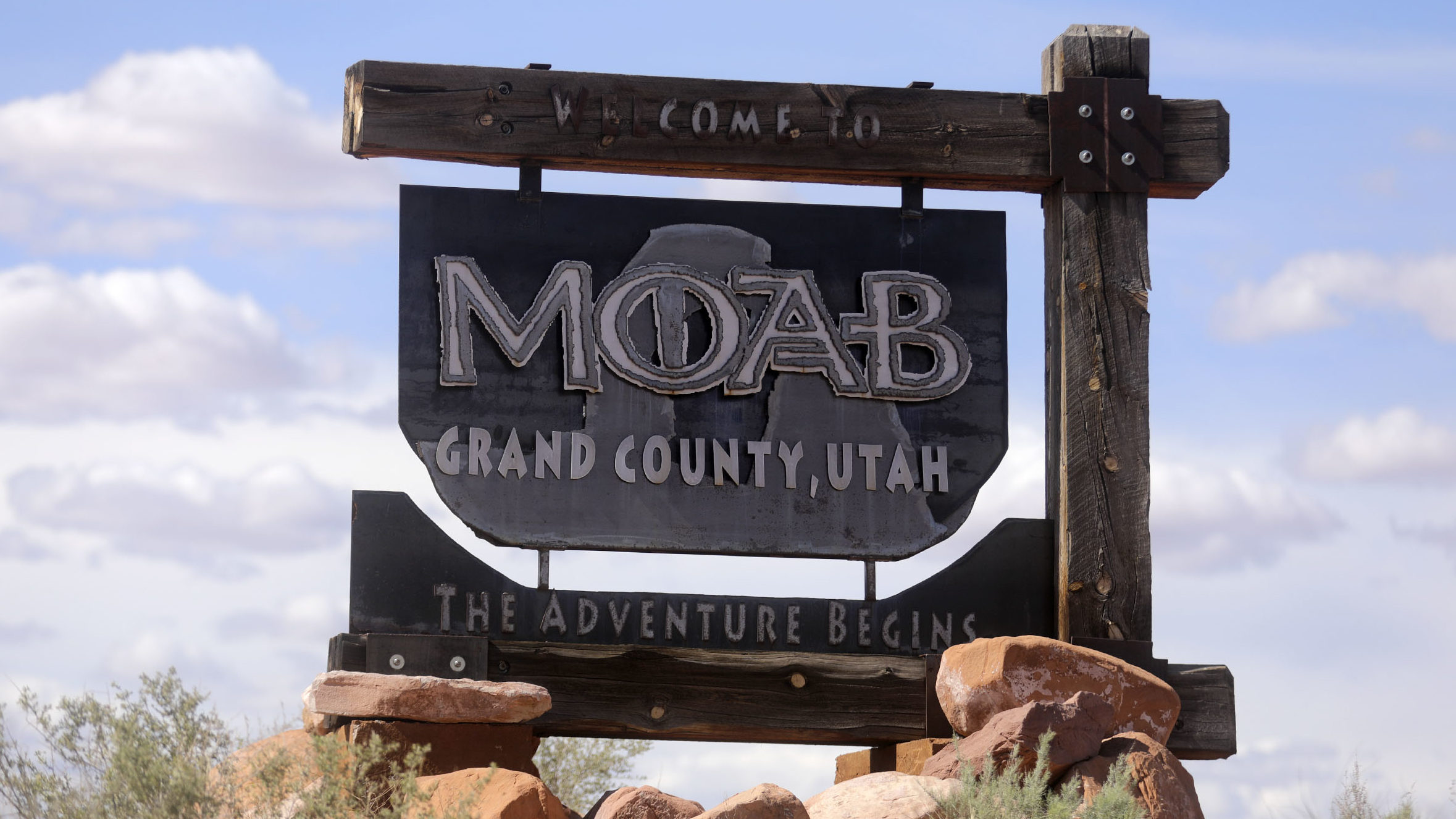 Welcome sign to Moab. A Moab concert series will happen this year....
