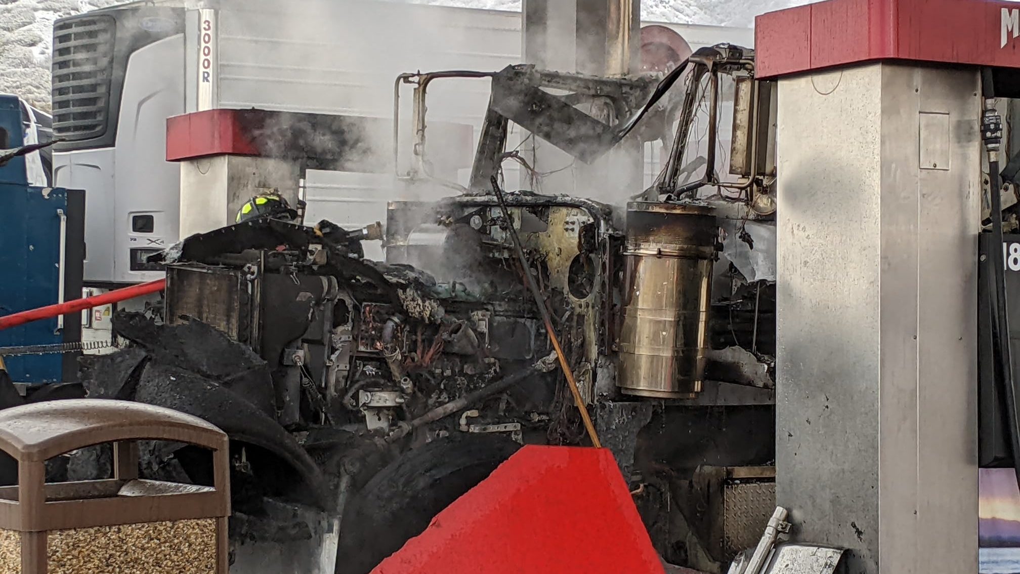 The cab of a semi caught on fire Tuesday morning at a Maverik in Santaquin. 
Photo credit: Santaqui...