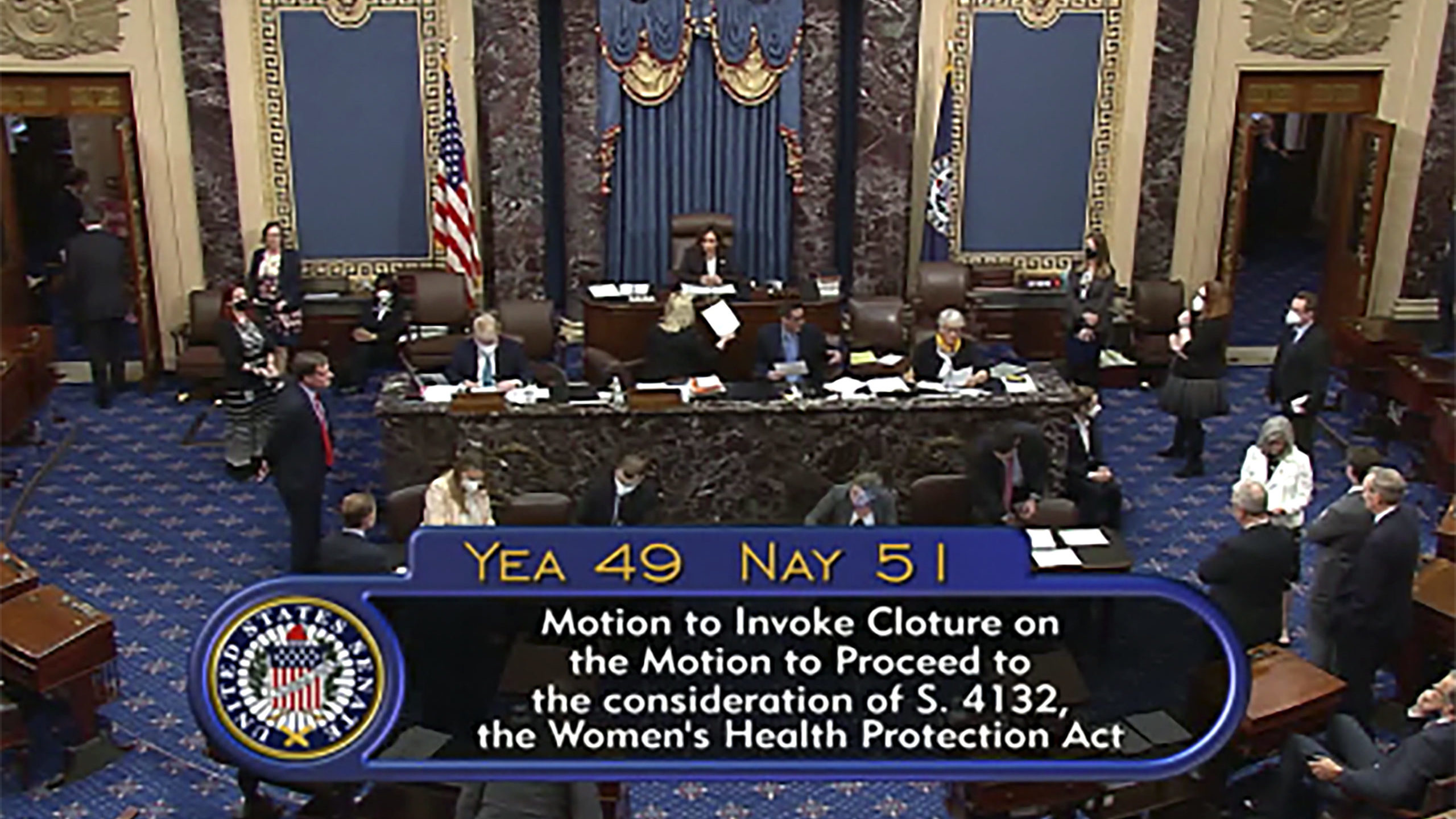 In this image from Senate TV, the tally of a Senate procedural vote that did not pass on the Senate...