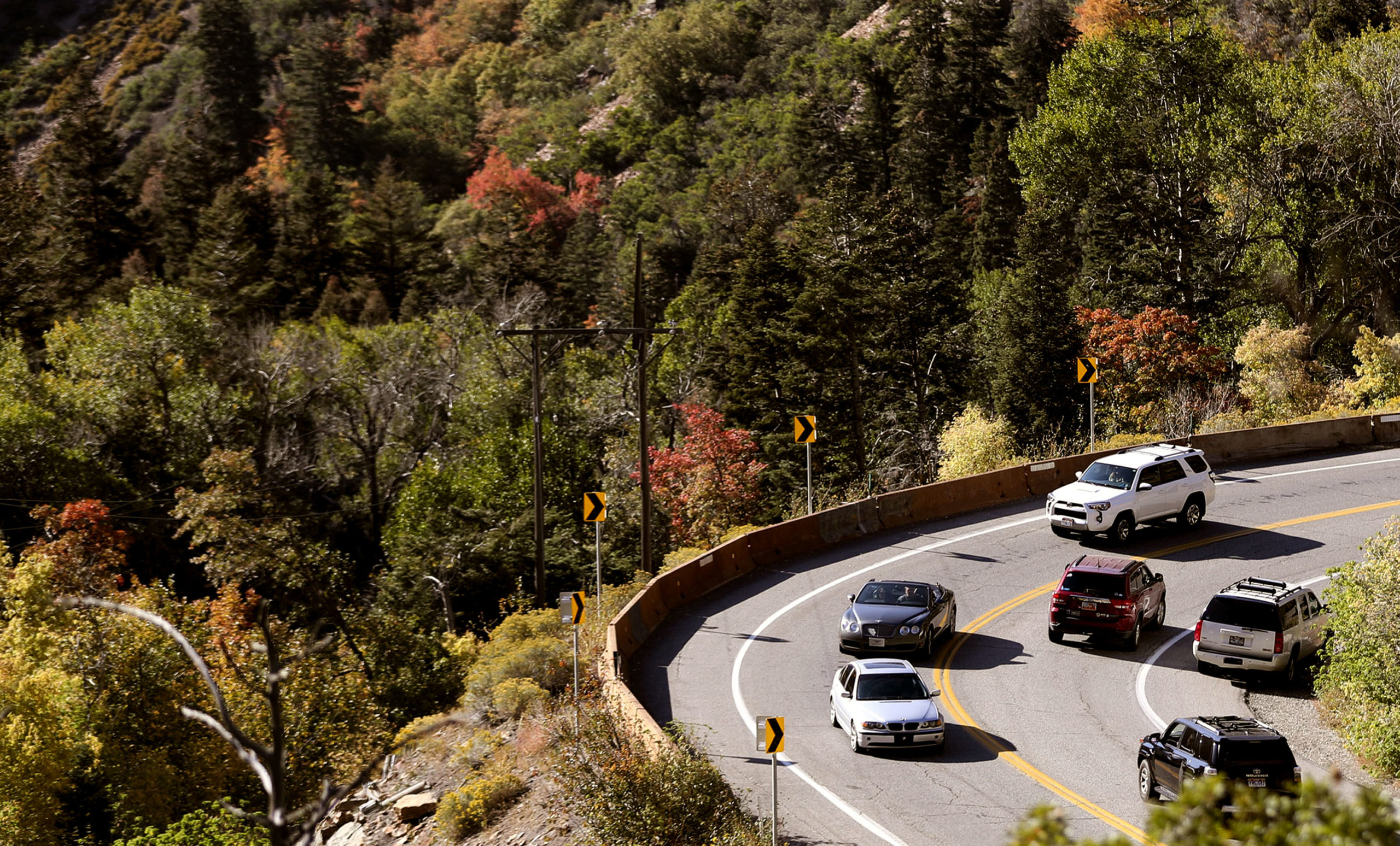 Vehicles drive through Big Cottonwood Canyon in Salt Lake City.
Photo credit: Laura Seitz, Deseret ...