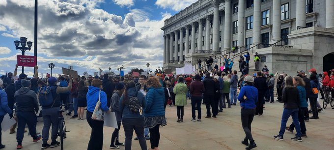 A protest in support of abortion rights was held Tuesday night, May 3, 2022, at the Utah State Capi...