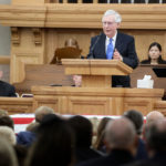 Senate Minority Leader Mitch McConnell, of Kentucky, speaks at the funeral service for former Sen. Orrin G. Hatch. Kristin Murphy, Deseret News