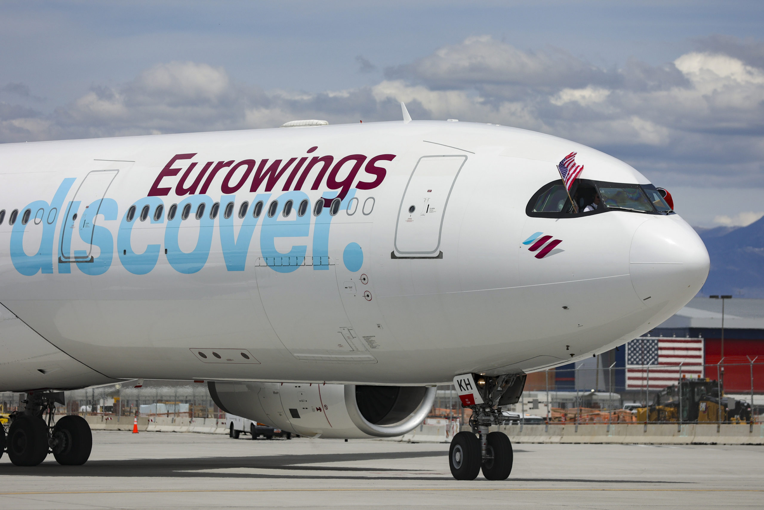 Eurowings Discover flight 4380, the first non-stop flight between Frankfurt and Salt Lake City, lan...