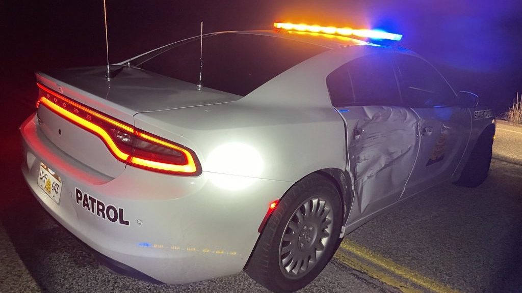 UHP Cruiser after a high speed chase and standoff. Photo credit: Department of public safety...