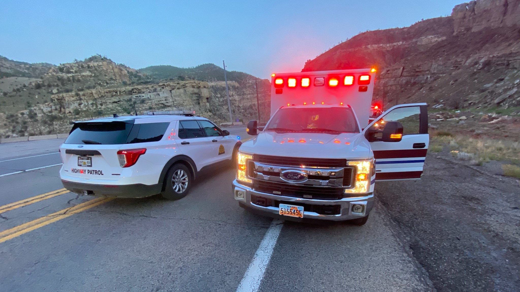 The rock slide happened Sunday night and injured a couple who were traveling in an SUV. Photo: Hel...