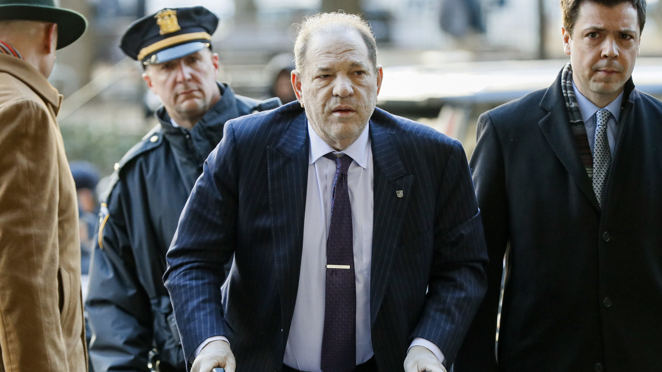 FILE - Harvey Weinstein arrives at a Manhattan courthouse as jury deliberations continue in his rap...